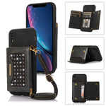 Custodia per telefono in pelle RFID tripla con cordino, For iPhone 14 Pro Max, For iPhone XR, For iPhone XS, For iPhone XS Max