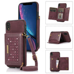 Custodia per telefono in pelle RFID tripla con cordino, For iPhone 14 Pro Max, For iPhone XR, For iPhone XS, For iPhone XS Max