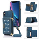 Custodia per telefono in pelle RFID tripla con cordino, For iPhone 14 Pro Max, For iPhone XR, For iPhone XS, For iPhone XS Max