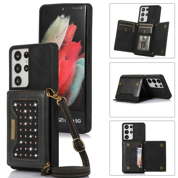 Custodia per telefono in pelle RFID tripla con cordino, For Samsung Galaxy S21 Ultra, For Samsung Galaxy S22+, For Samsung Galaxy S21+, For Samsung Galaxy S21 FE