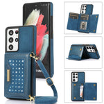 Custodia per telefono in pelle RFID tripla con cordino, For Samsung Galaxy S21 Ultra, For Samsung Galaxy S22+, For Samsung Galaxy S21+, For Samsung Galaxy S21 FE