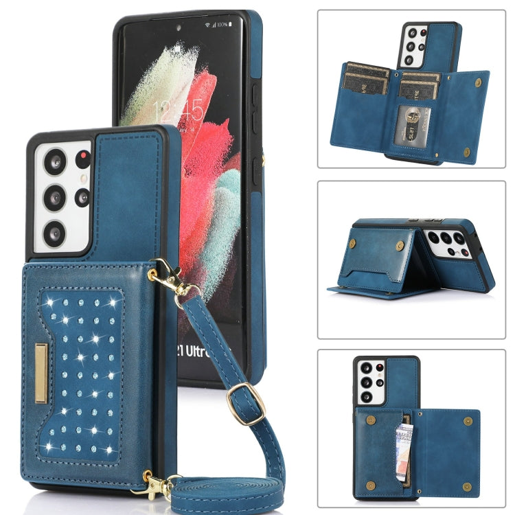 Custodia per telefono in pelle RFID tripla con cordino, For Samsung Galaxy S21 Ultra, For Samsung Galaxy S22+, For Samsung Galaxy S21+, For Samsung Galaxy S21 FE