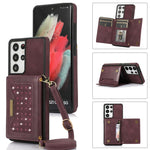 Custodia per telefono in pelle RFID tripla con cordino, For Samsung Galaxy S21 Ultra, For Samsung Galaxy S22+, For Samsung Galaxy S21+, For Samsung Galaxy S21 FE
