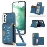 Custodia per telefono in pelle RFID tripla con cordino, For Samsung Galaxy S21 Ultra, For Samsung Galaxy S22+, For Samsung Galaxy S21+, For Samsung Galaxy S21 FE