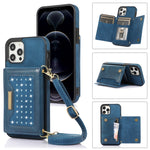 Custodia per telefono in pelle RFID tripla con cordino, For Samsung Galaxy S22 Ultra, For iPhone 12 Pro