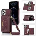 Custodia per telefono in pelle RFID tripla con cordino, For Samsung Galaxy S22 Ultra, For iPhone 12 Pro