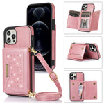 Custodia per telefono in pelle RFID tripla con cordino, For Samsung Galaxy S22 Ultra, For iPhone 12 Pro