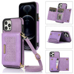 Custodia per telefono in pelle RFID tripla con cordino, For Samsung Galaxy S22 Ultra, For iPhone 12 Pro