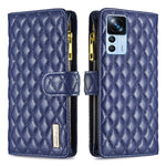 Custodia per cellulare a conchiglia in pelle con portafoglio con cerniera Diamond Lattice, For Xiaomi 12T / 12T Pro / Redmi K50 Ultra