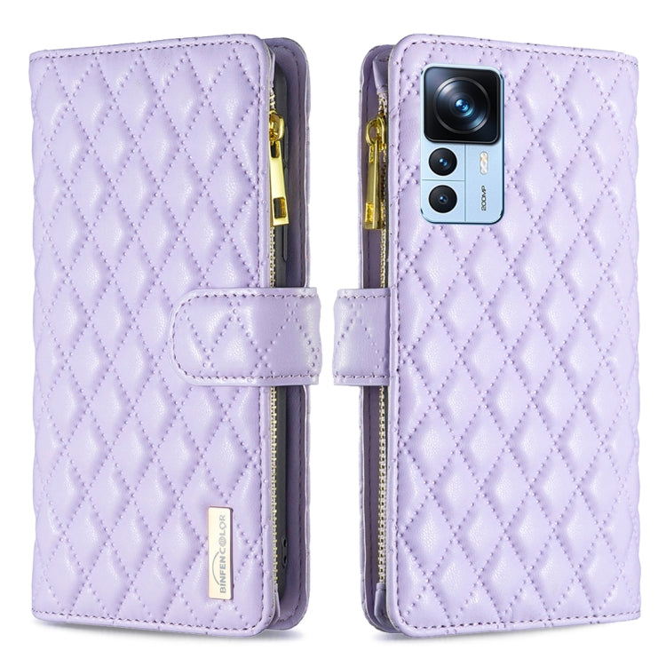 Custodia per cellulare a conchiglia in pelle con portafoglio con cerniera Diamond Lattice, For Xiaomi 12T / 12T Pro / Redmi K50 Ultra