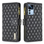 Custodia per cellulare a conchiglia in pelle con portafoglio con cerniera Diamond Lattice, For Xiaomi 12T / 12T Pro / Redmi K50 Ultra