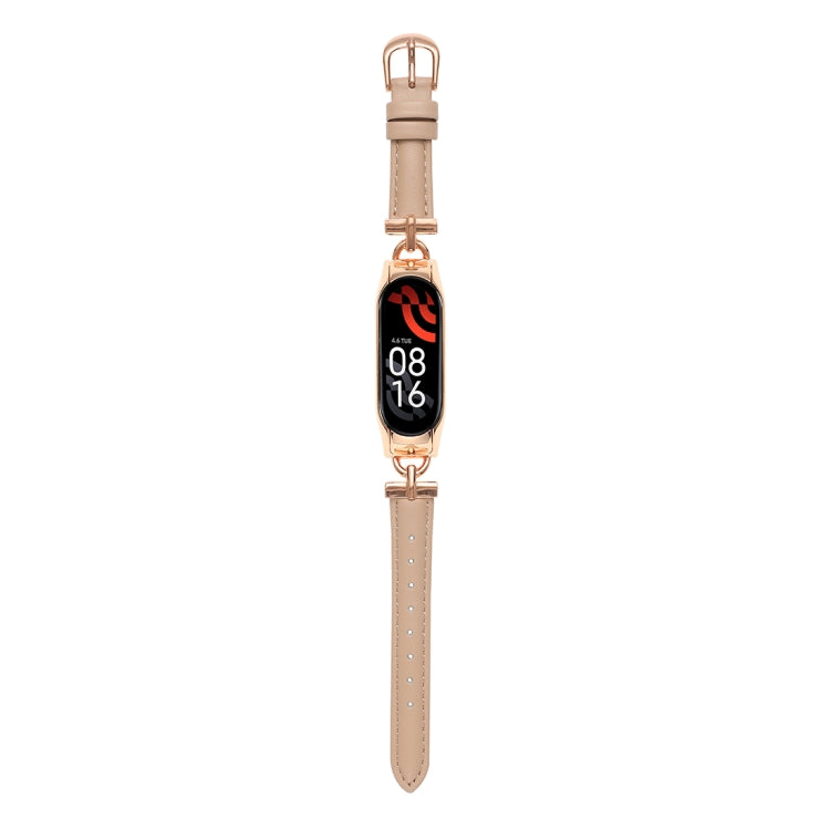 Acciaio a forma di D + cinturino in vera pelle, For Xiaomi Mi Band 3 / 4, For Xiaomi Mi Band 5 / 6