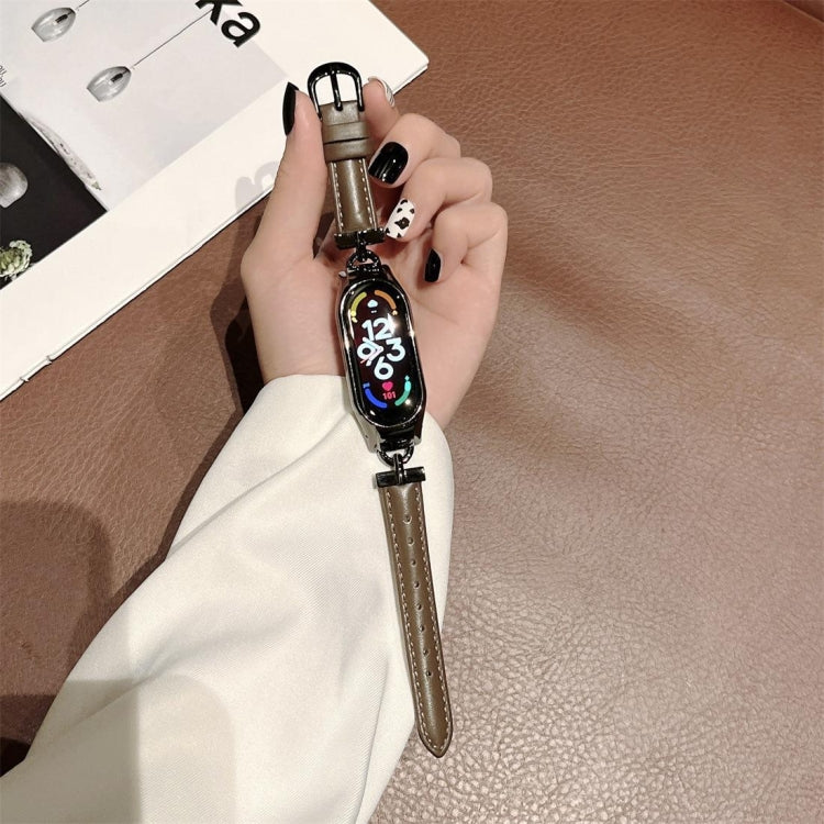 Acciaio a forma di D + cinturino in vera pelle, For Xiaomi Mi Band 3 / 4, For Xiaomi Mi Band 5 / 6