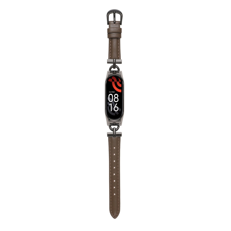 Acciaio a forma di D + cinturino in vera pelle, For Xiaomi Mi Band 3 / 4, For Xiaomi Mi Band 5 / 6
