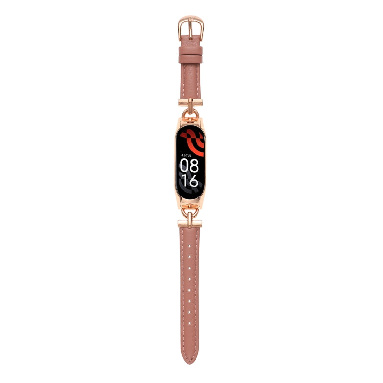 Acciaio a forma di D + cinturino in vera pelle, For Xiaomi Mi Band 3 / 4, For Xiaomi Mi Band 5 / 6