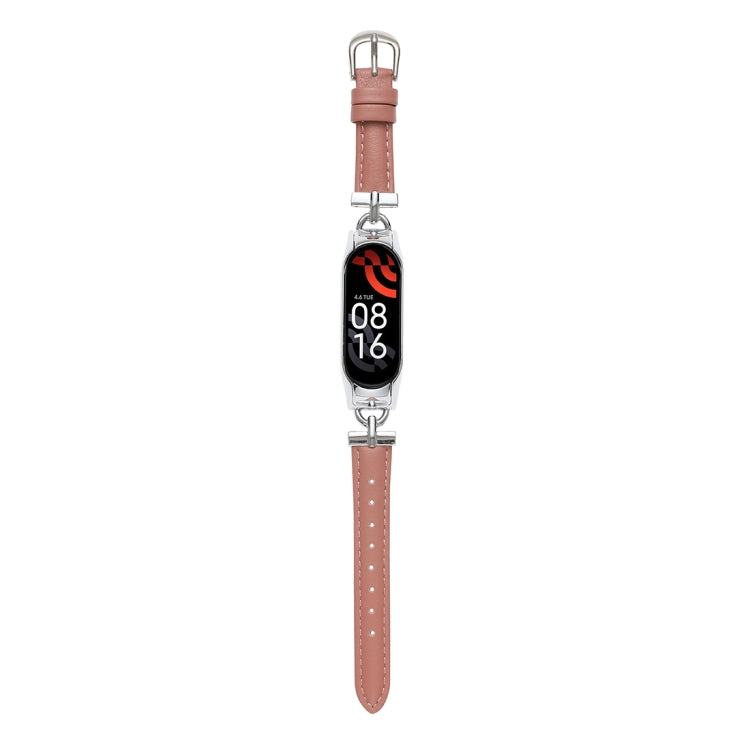 Acciaio a forma di D + cinturino in vera pelle, For Xiaomi Mi Band 3 / 4, For Xiaomi Mi Band 5 / 6