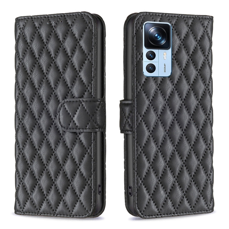Custodia per telefono a conchiglia in pelle con portafoglio Diamond Lattice, For Xiaomi 12T / 12T Pro / Redmi K50 Ultra