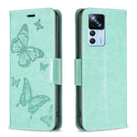 Custodia in pelle con motivo a due farfalle in rilievo, For Xiaomi 12T / 12T Pro / Redmi K50 Ultra