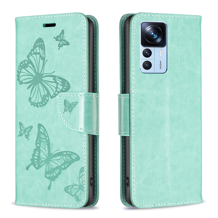 Custodia in pelle con motivo a due farfalle in rilievo, For Xiaomi 12T / 12T Pro / Redmi K50 Ultra