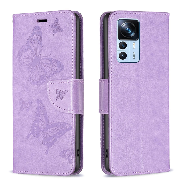 Custodia in pelle con motivo a due farfalle in rilievo, For Xiaomi 12T / 12T Pro / Redmi K50 Ultra