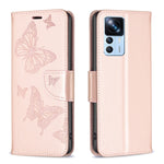 Custodia in pelle con motivo a due farfalle in rilievo, For Xiaomi 12T / 12T Pro / Redmi K50 Ultra