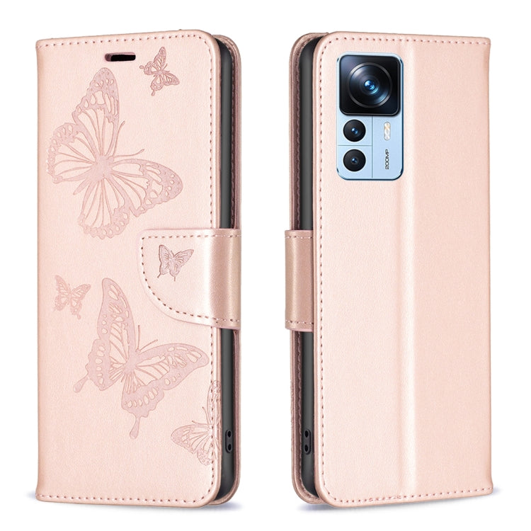 Custodia in pelle con motivo a due farfalle in rilievo, For Xiaomi 12T / 12T Pro / Redmi K50 Ultra