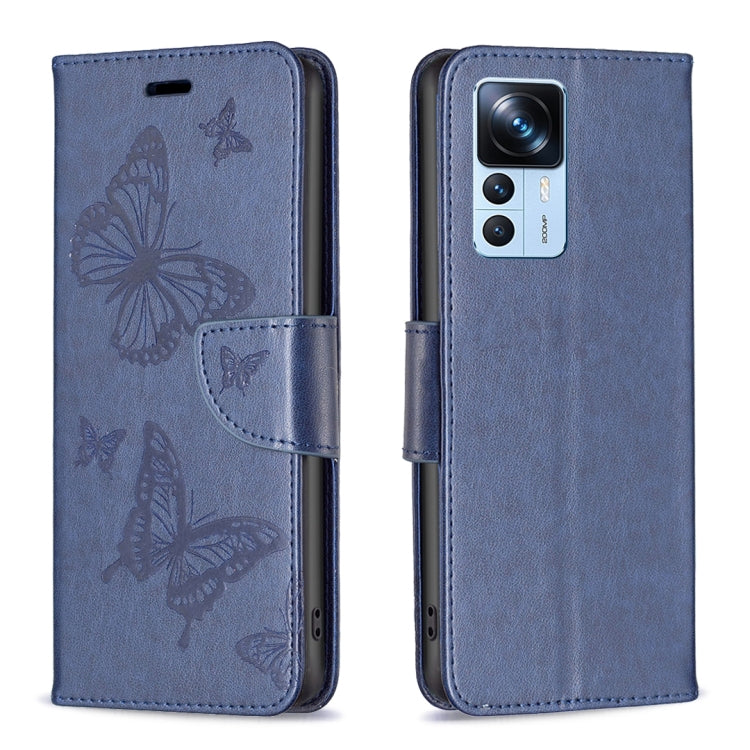 Custodia in pelle con motivo a due farfalle in rilievo, For Xiaomi 12T / 12T Pro / Redmi K50 Ultra