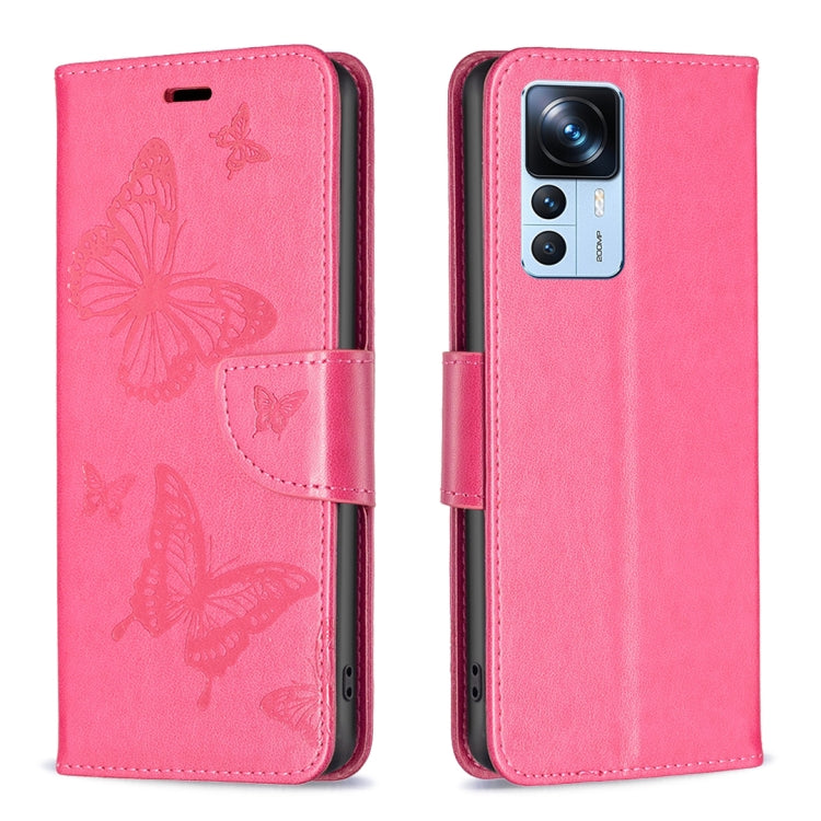 Custodia in pelle con motivo a due farfalle in rilievo, For Xiaomi 12T / 12T Pro / Redmi K50 Ultra