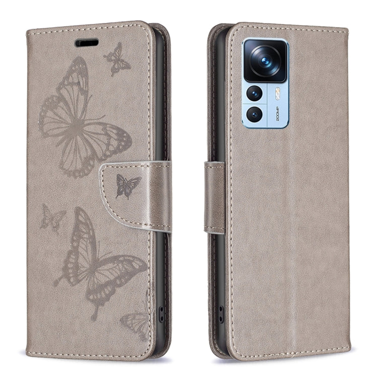 Custodia in pelle con motivo a due farfalle in rilievo, For Xiaomi 12T / 12T Pro / Redmi K50 Ultra