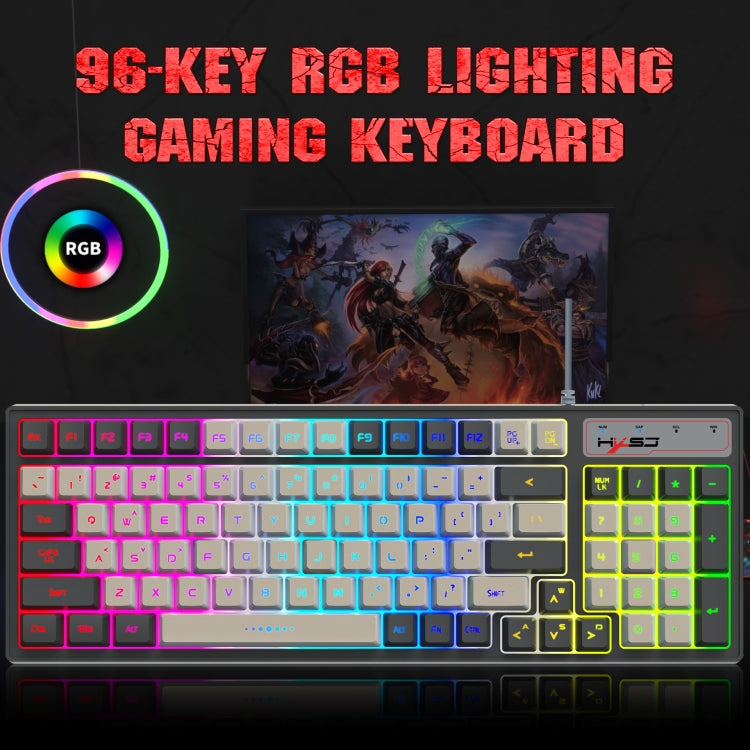 Tastiera da gioco cablata stampata a iniezione bicolore retroilluminata RGB HXSJ V600 a 96 tasti