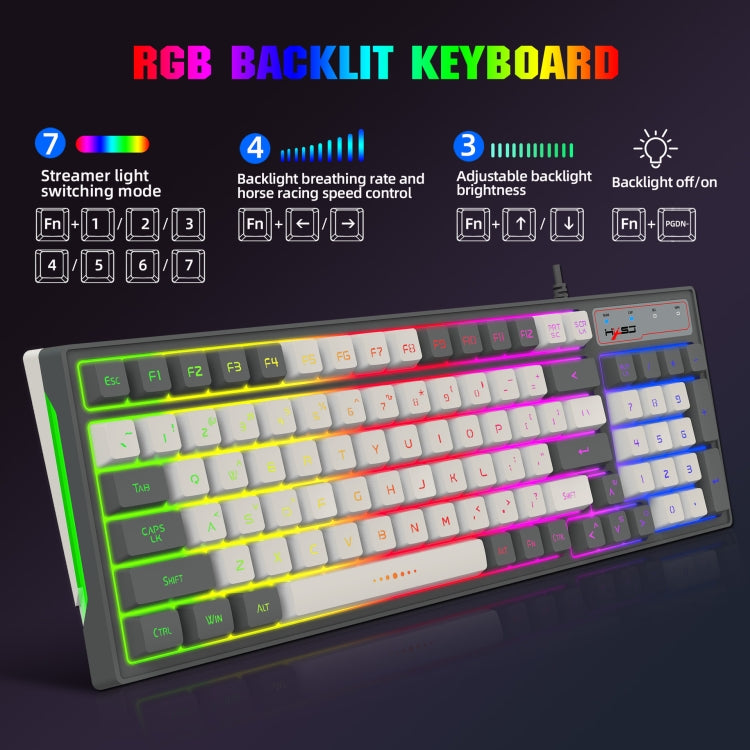 Tastiera da gioco cablata stampata a iniezione bicolore retroilluminata RGB HXSJ V600 a 96 tasti