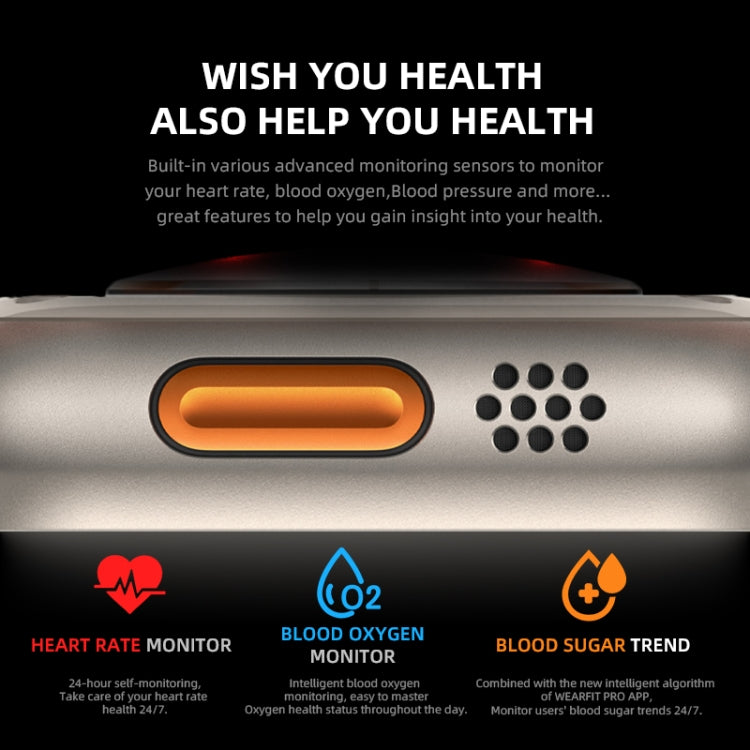 HW8 Ultra Smartwatch con schermo TFT da 2,02 pollici, supporto impermeabile IP67 Monitoraggio della frequenza cardiaca e dell'ossigeno nel sangue / Modalità sportive multiple