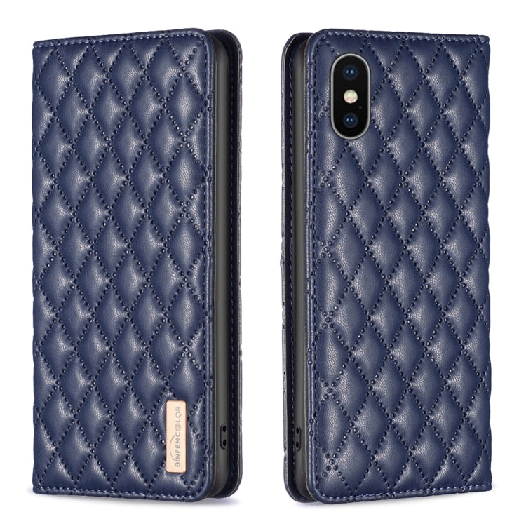 Custodia per telefono a conchiglia in pelle magnetica Diamond Lattice, For iPhone SE 2022 / SE 2020 / 8 / 7, For iPhone XS Max, For iPhone XS / X, For iPhone XR