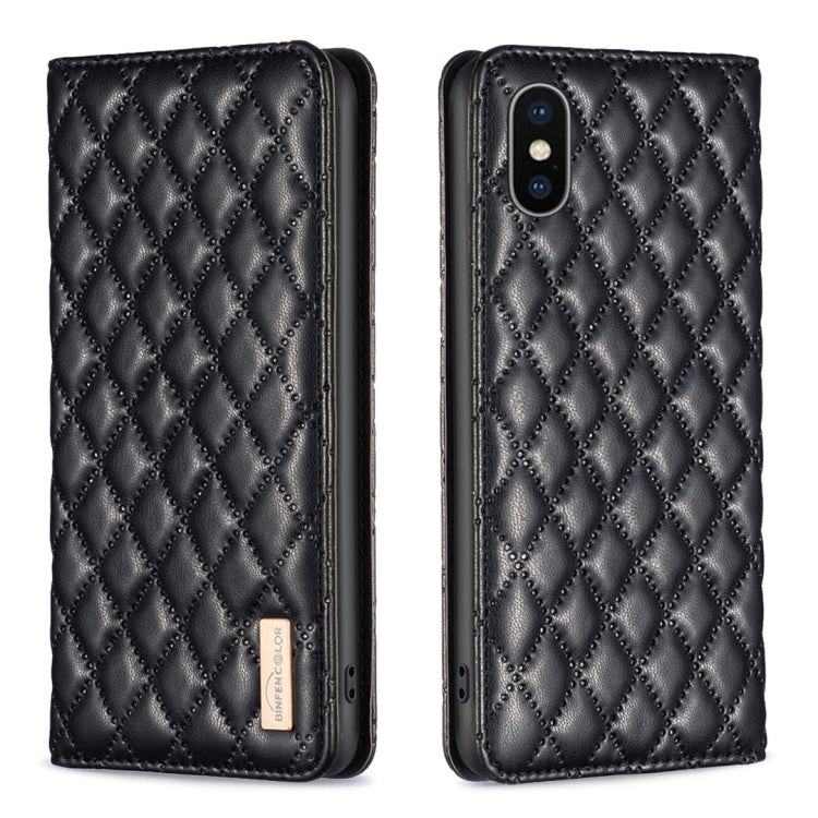 Custodia per telefono a conchiglia in pelle magnetica Diamond Lattice, For iPhone SE 2022 / SE 2020 / 8 / 7, For iPhone XS Max, For iPhone XS / X, For iPhone XR
