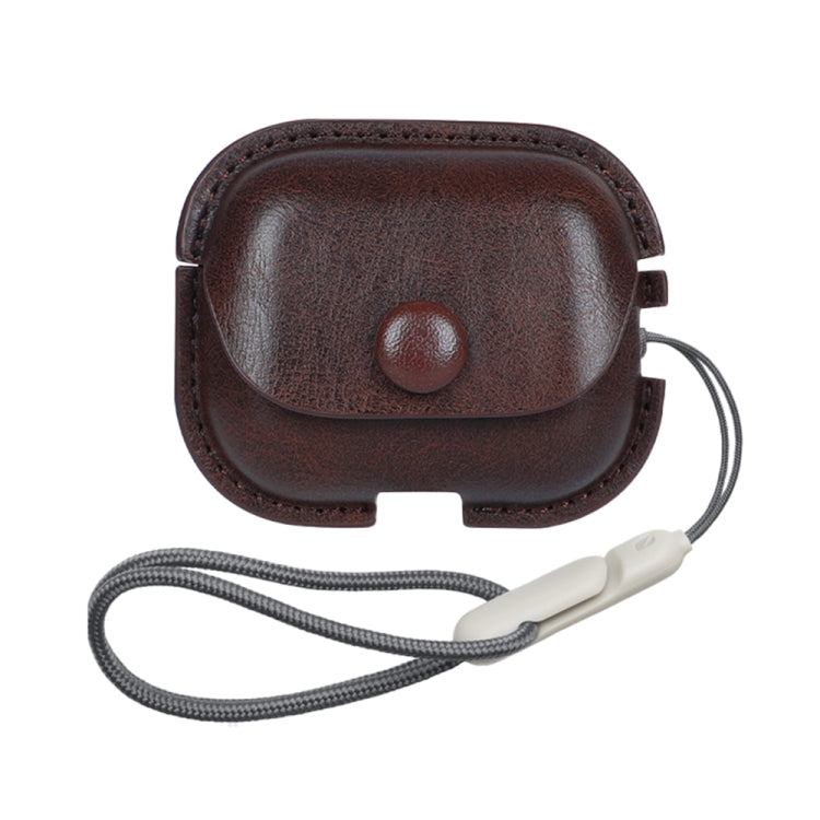 Custodia protettiva per auricolari in pelle PU Litchi Texture con cordino, For AirPods Pro 2 with Lanyard