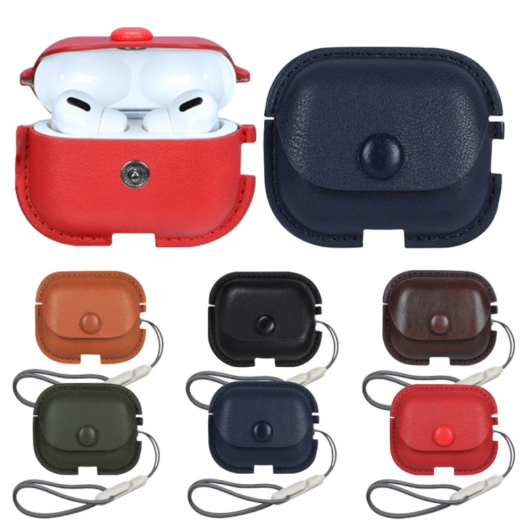 Custodia protettiva per auricolari in pelle PU Litchi Texture con cordino, For AirPods Pro 2 with Lanyard