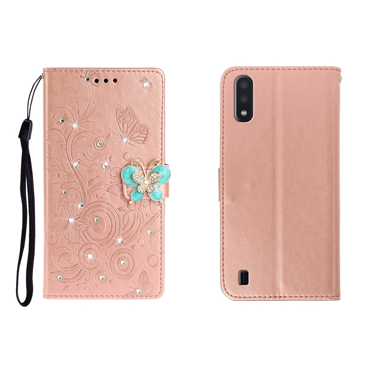 Custodia portafoglio in pelle goffrata con strass per Galaxy A01
