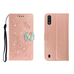 Custodia portafoglio in pelle goffrata con strass per Galaxy A01