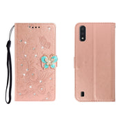 Custodia portafoglio in pelle goffrata con strass per Galaxy A01