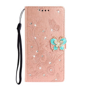 Custodia portafoglio in pelle goffrata con strass per Galaxy A01