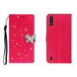 Custodia portafoglio in pelle goffrata con strass per Galaxy A01