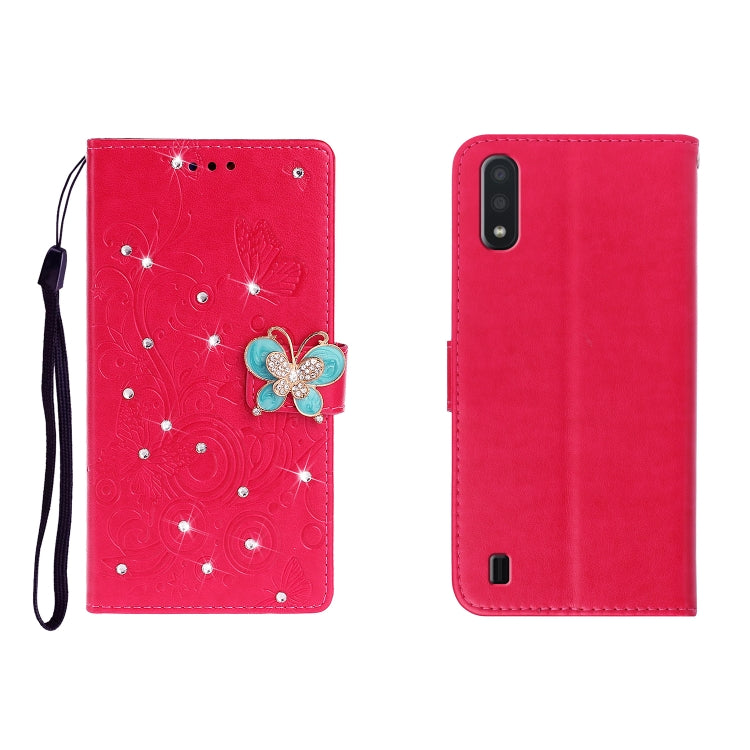 Custodia portafoglio in pelle goffrata con strass per Galaxy A01