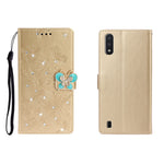 Custodia portafoglio in pelle goffrata con strass per Galaxy A01