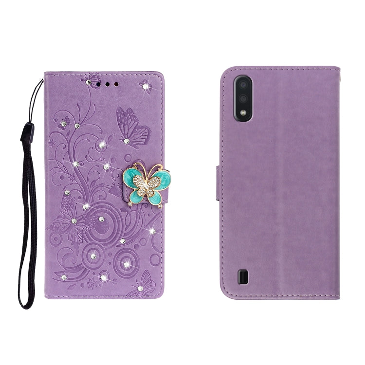 Custodia portafoglio in pelle goffrata con strass per Galaxy A01