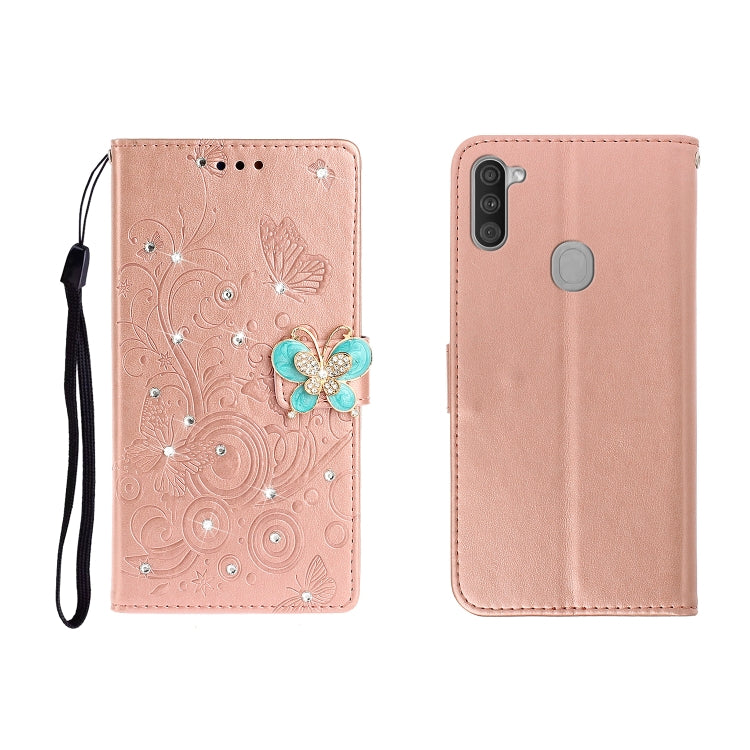 Custodia portafoglio in pelle goffrata con strass per Galaxy A01