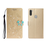 Custodia portafoglio in pelle goffrata con strass per Galaxy A01