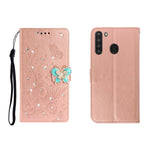Custodia portafoglio in pelle goffrata con strass per Galaxy A01
