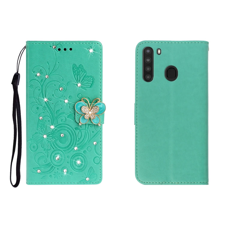 Custodia portafoglio in pelle goffrata con strass per Galaxy A01