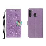 Custodia portafoglio in pelle goffrata con strass per Galaxy A01