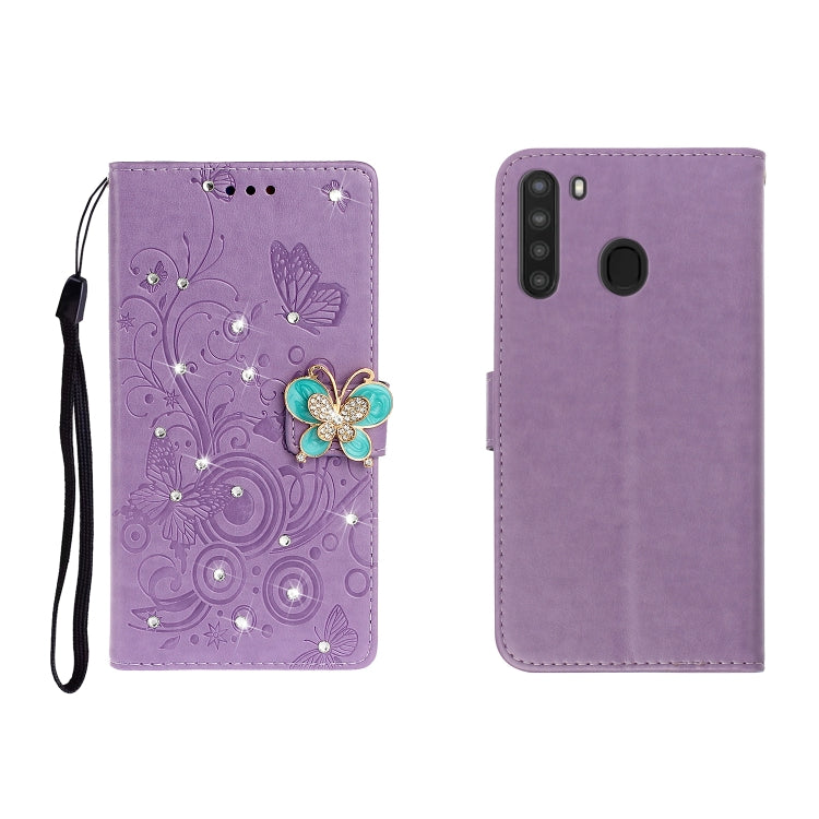 Custodia portafoglio in pelle goffrata con strass per Galaxy A01